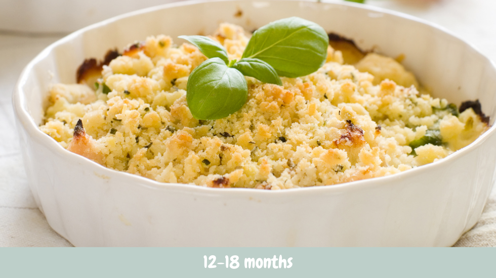 Broccoli and ham with parmesan crumble